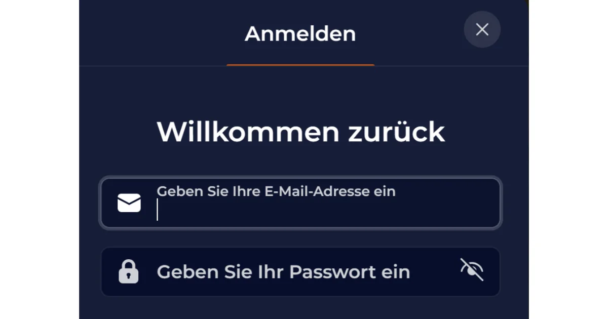Anmeldung bei NineCasino auf einem mobilen Bildschirm