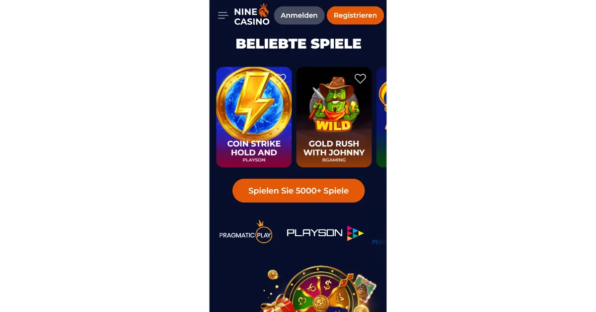 NineCasino mobil im Browser