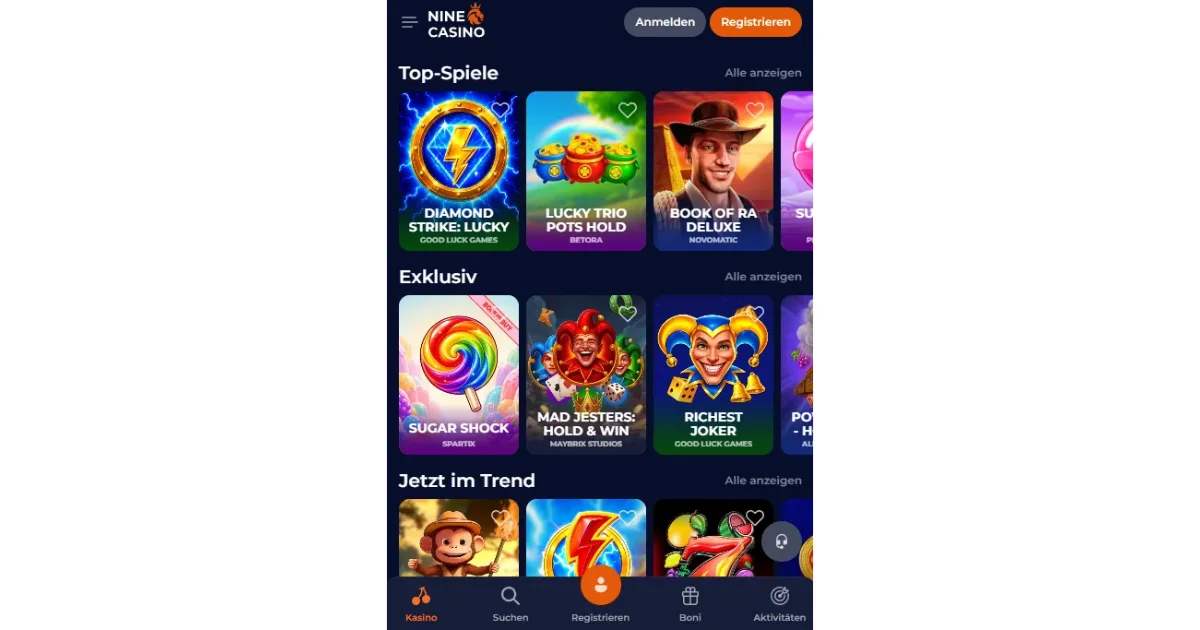 NineCasino mobile Nutzung