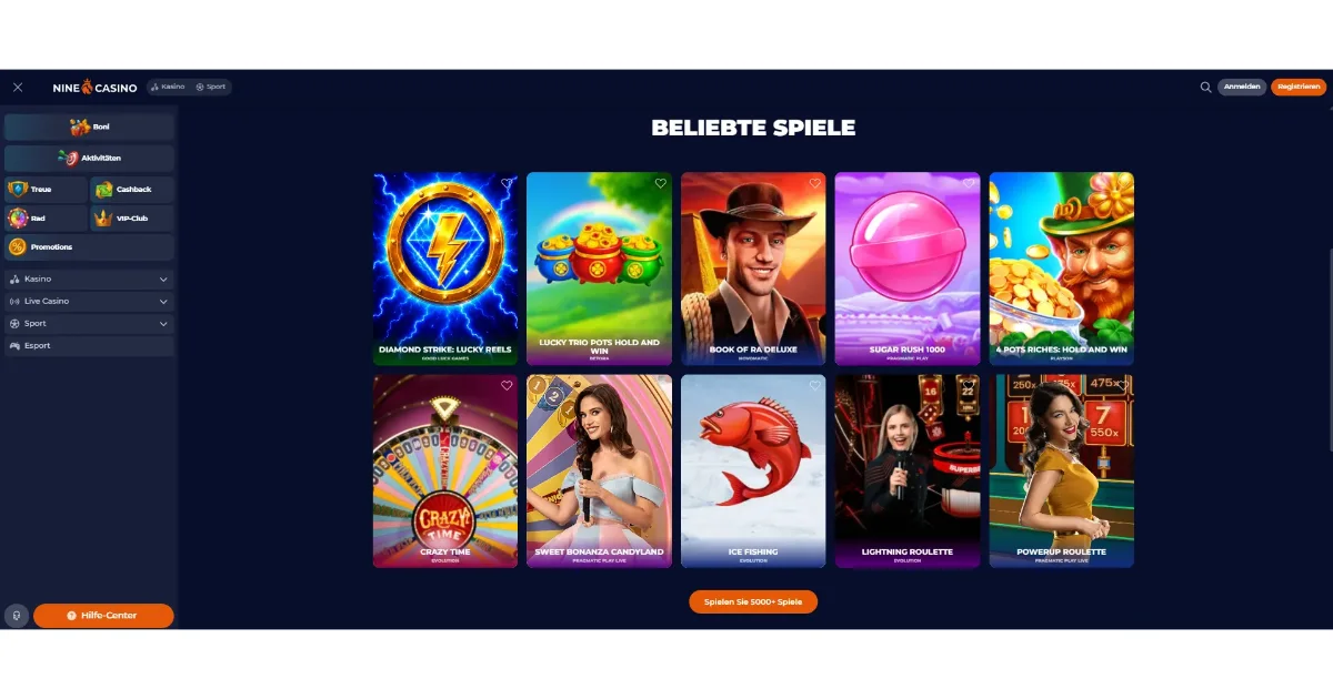 NineCasino Spiele und Sportwetten