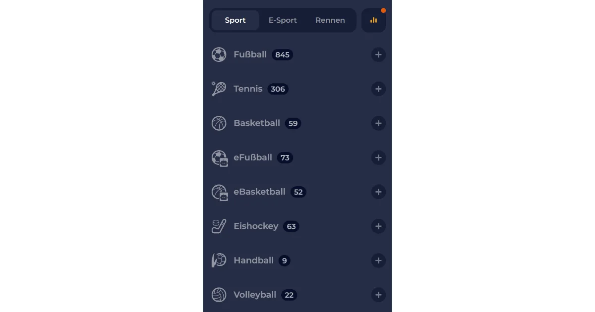 Wettschein für ausgewählte Sportwetten bei NineCasino