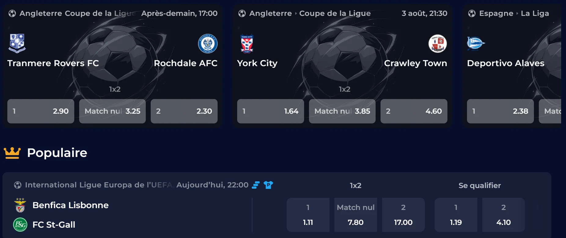 Menu des sports et compétitions NineCasino