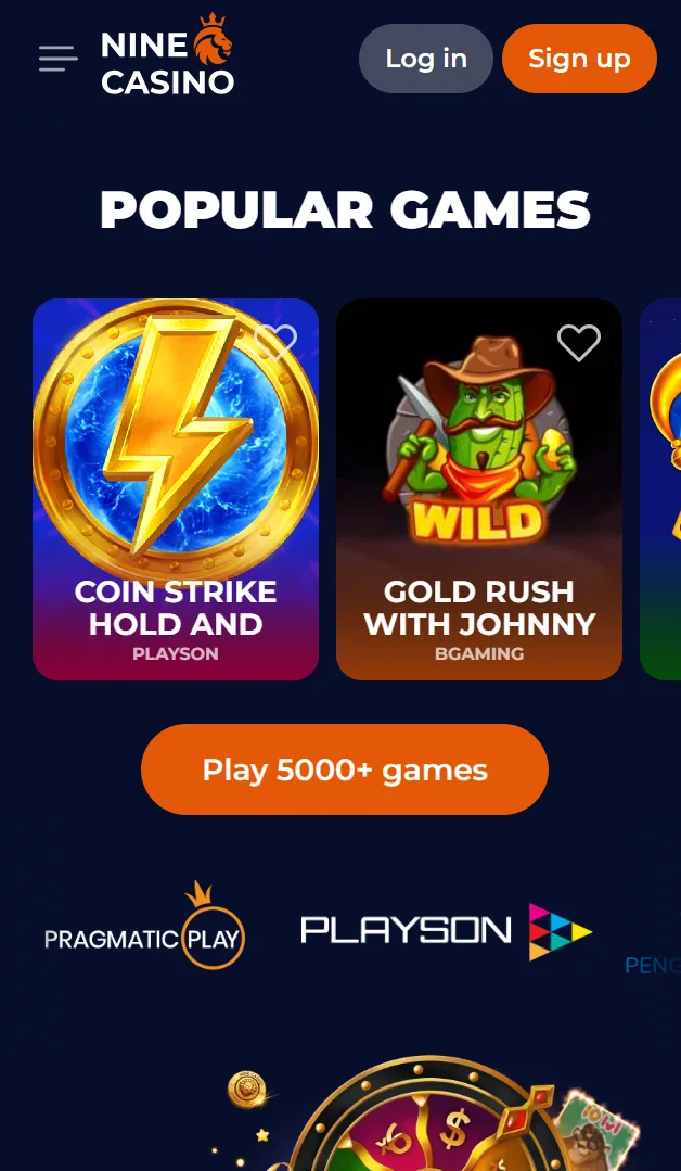 NineCasino mobile site overview