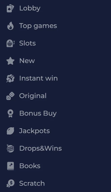 NineCasino lobby categories for games and live tables