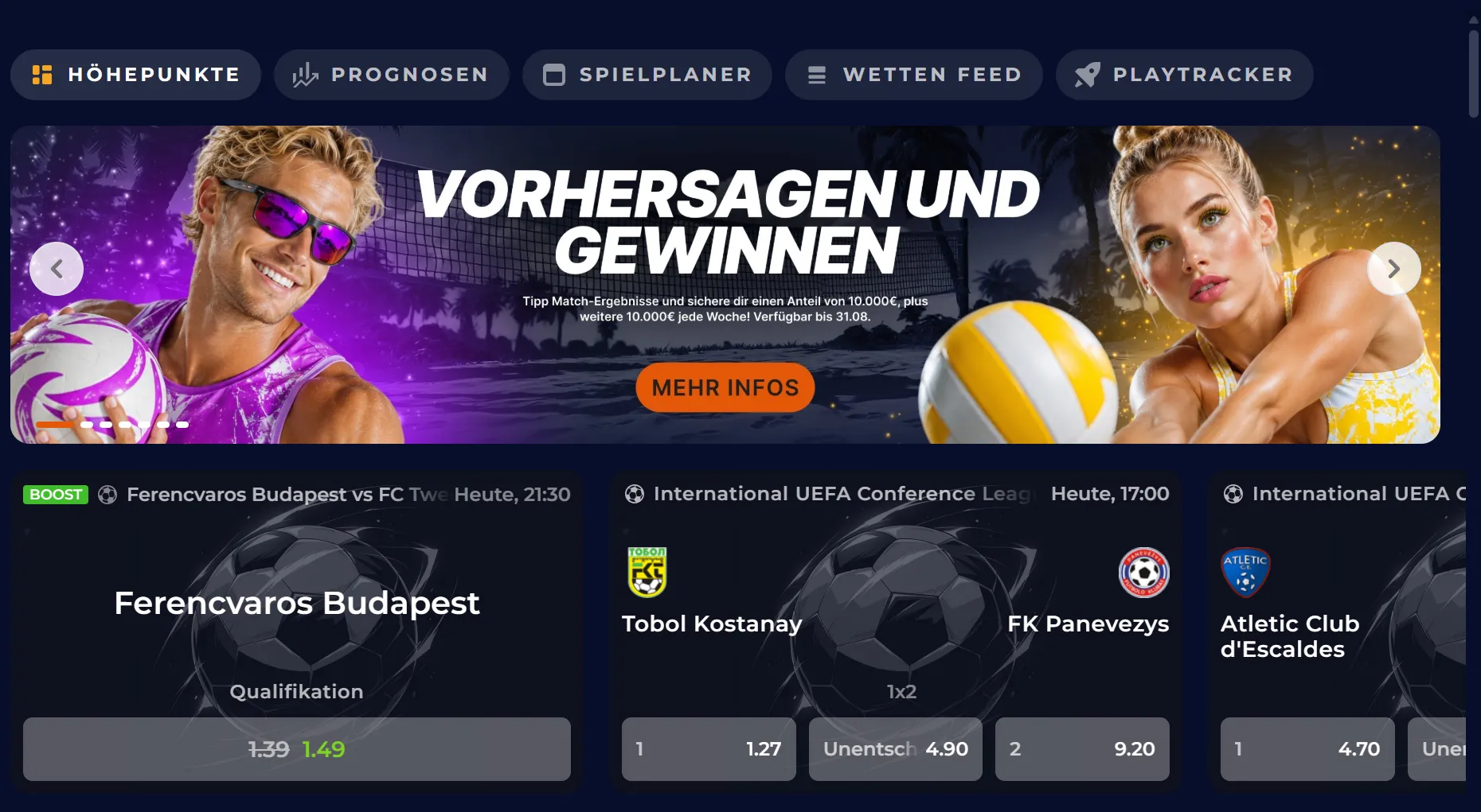 Sportwetten bei NineCasino mit Märkten und Live-Wetten