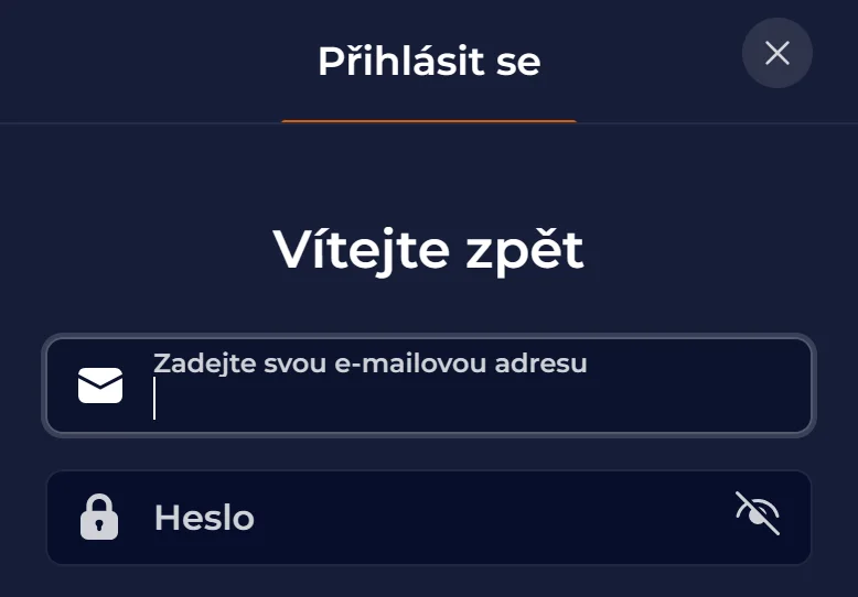 Obrazovka přihlášení k účtu NineCasino s bezpečným přístupem