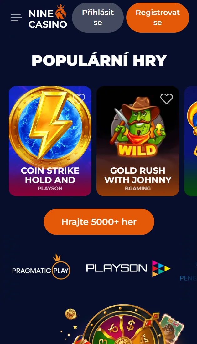 Mobilní nabídka NineCasino