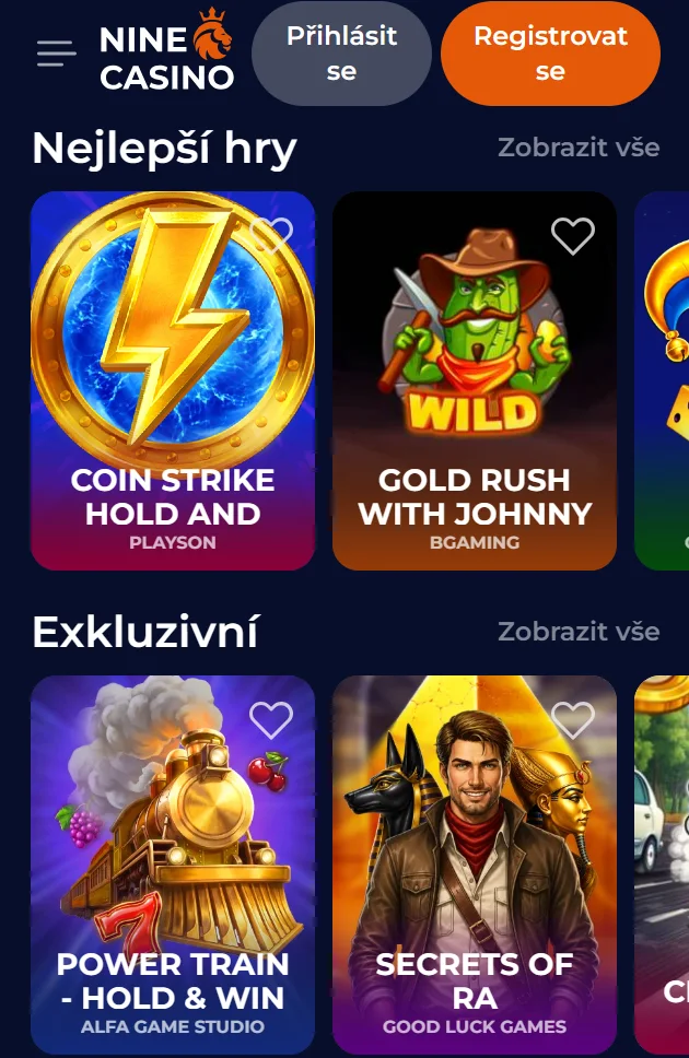 Mobilní nabídka her a živého casina