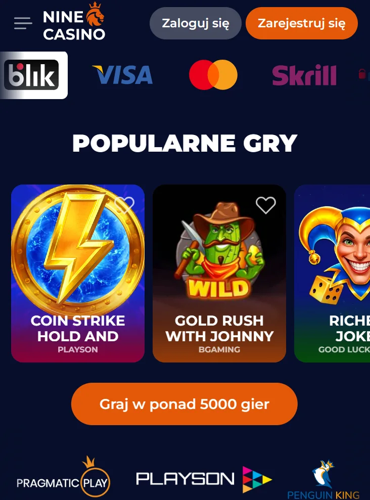 Mobilní prostředí NineCasino