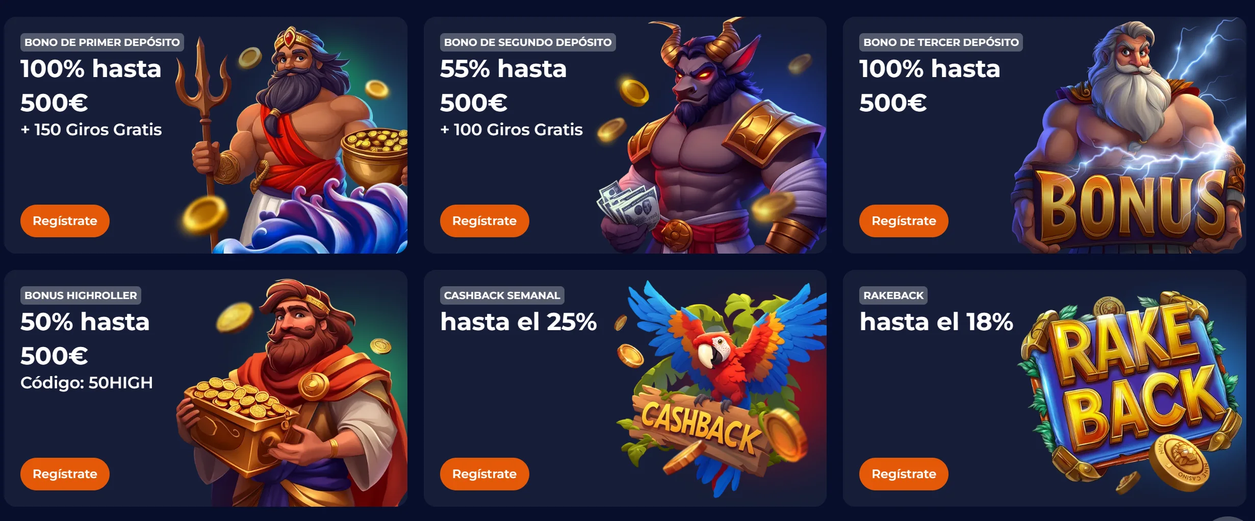 Panel de códigos promocionales NineCasino