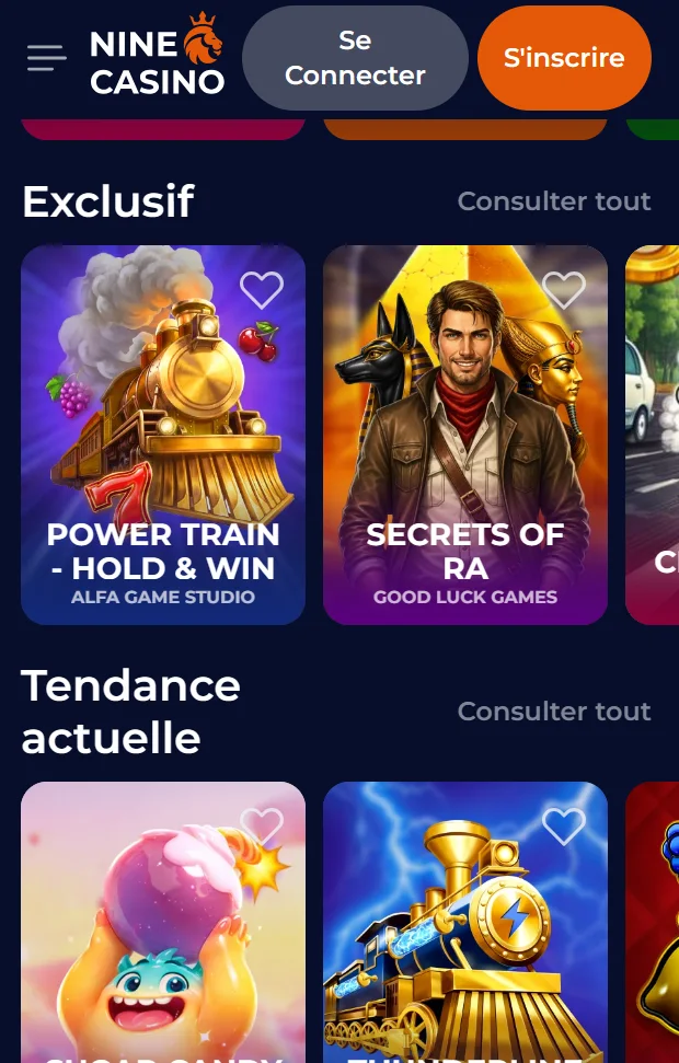 Jeux et casino en direct sur NineCasino