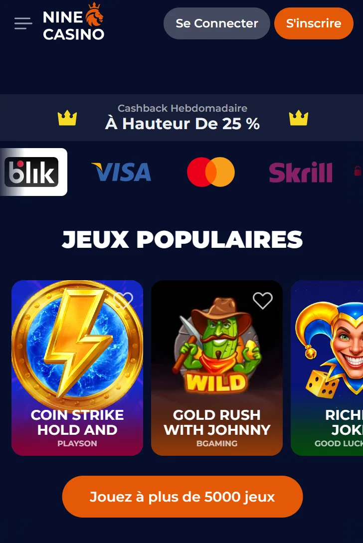 Expérience mobile NineCasino