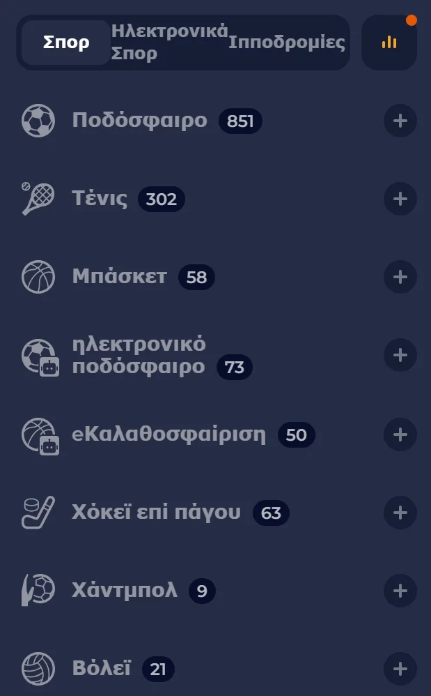 Επιλογές pre-match και live στοιχήματος NineCasino
