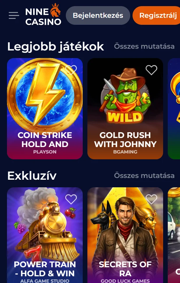 NineCasino kaszinójátékok mobil böngészőben
