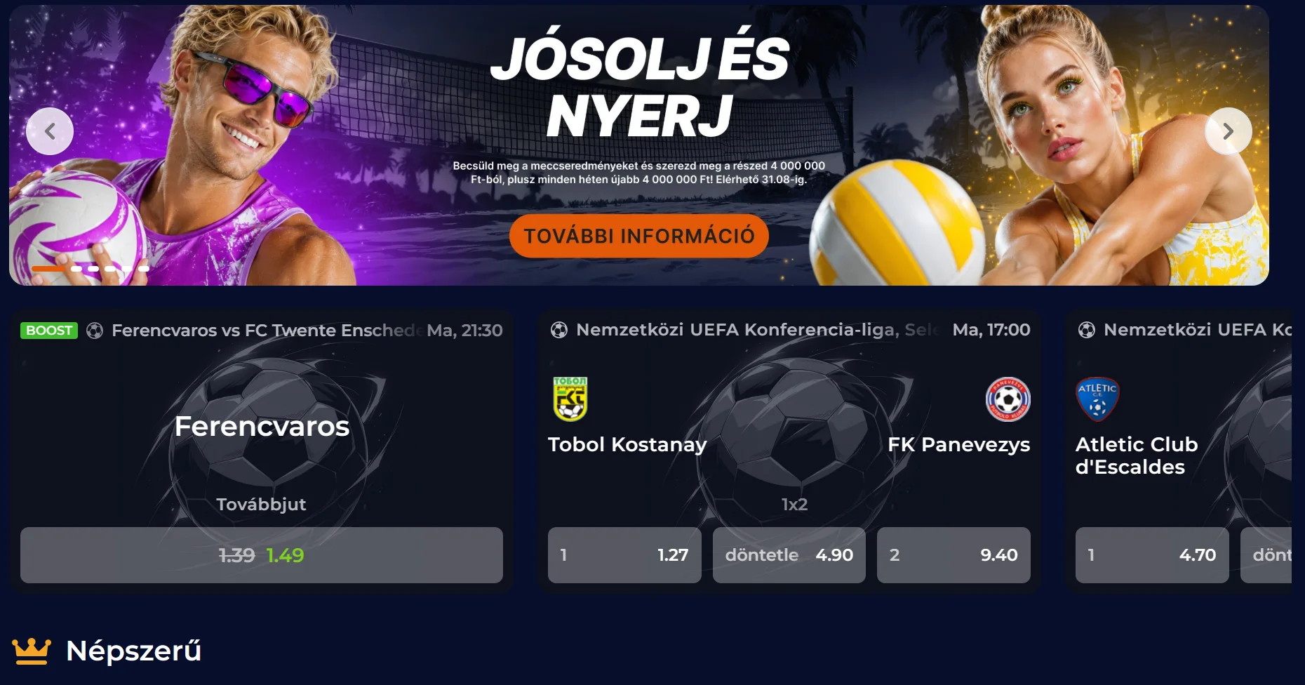 NineCasino sportfogadási áttekintő élő és meccs előtti piacokkal