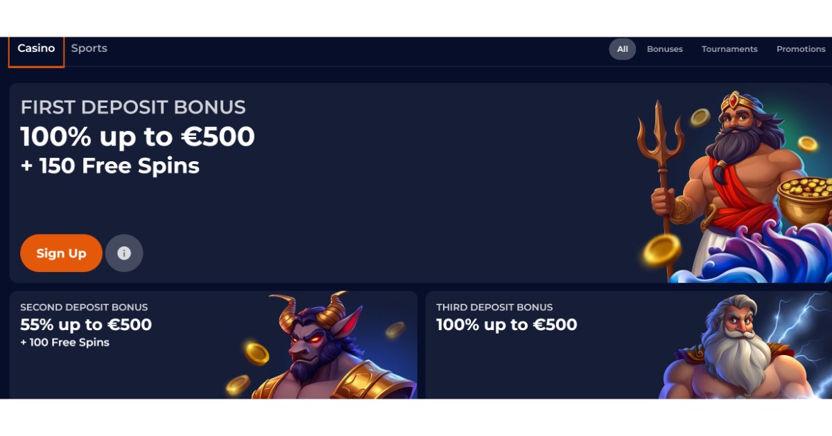 NineCasino bonus offers available directly through the site link