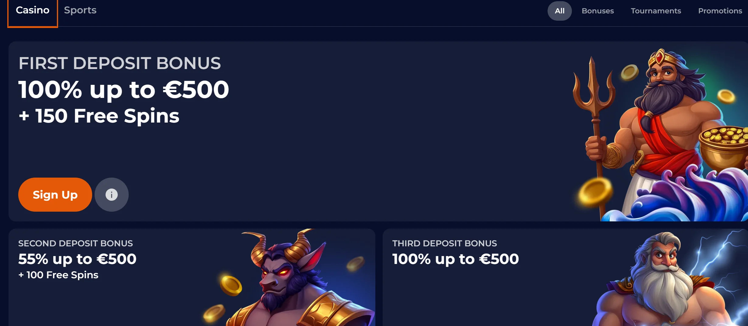 NineCasino welcome bonus banner with free spins offer