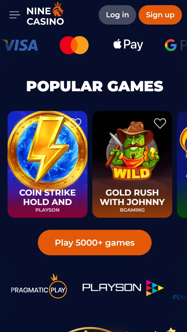 NineCasino mobile website overview