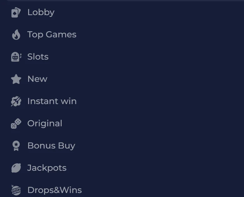 NineCasino lobby categories and game navigation