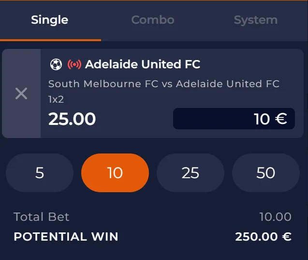 Accumulator betting feature at NineCasino