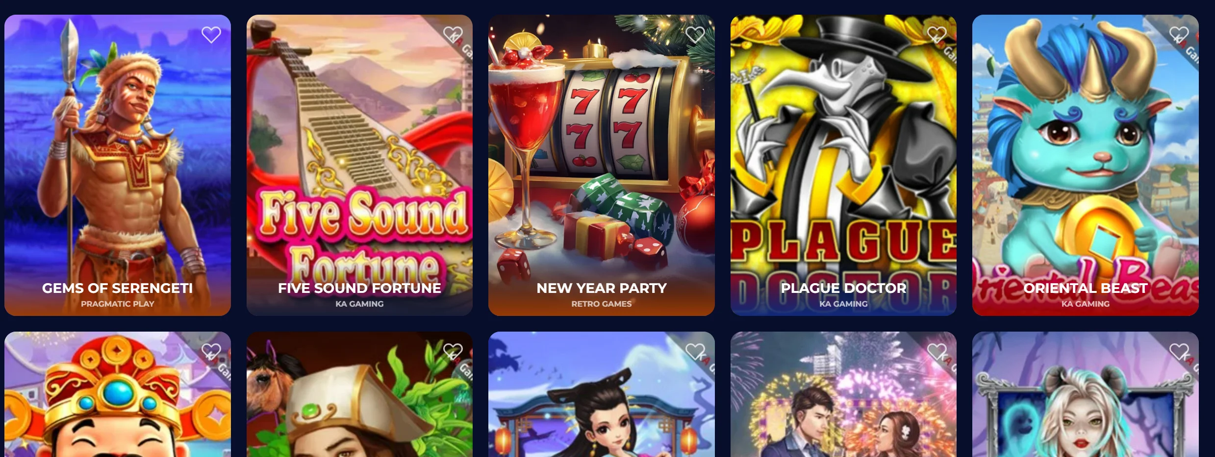 NineCasino slots categories and game cards