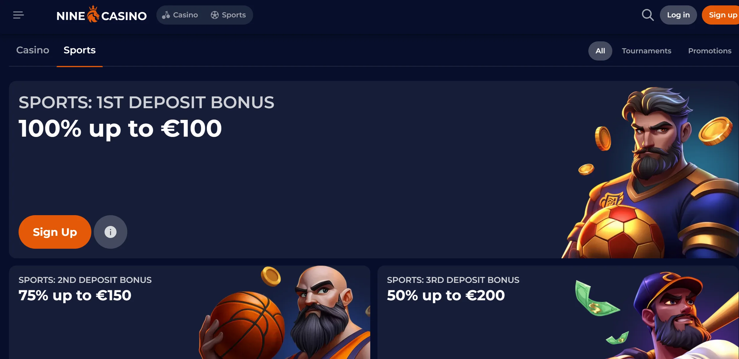 NineCasino sports welcome bonus offer
