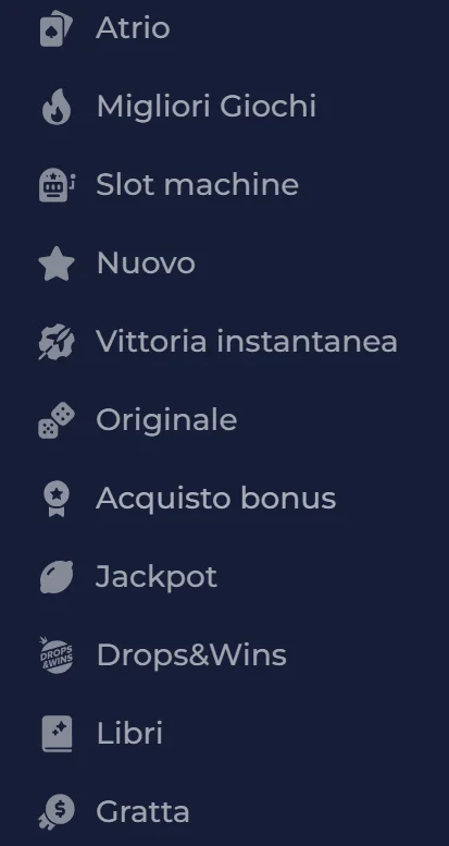 Lobby di NineCasino con categorie di giochi