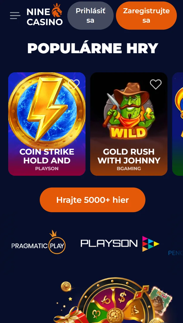 NineCasino mobiloversikt