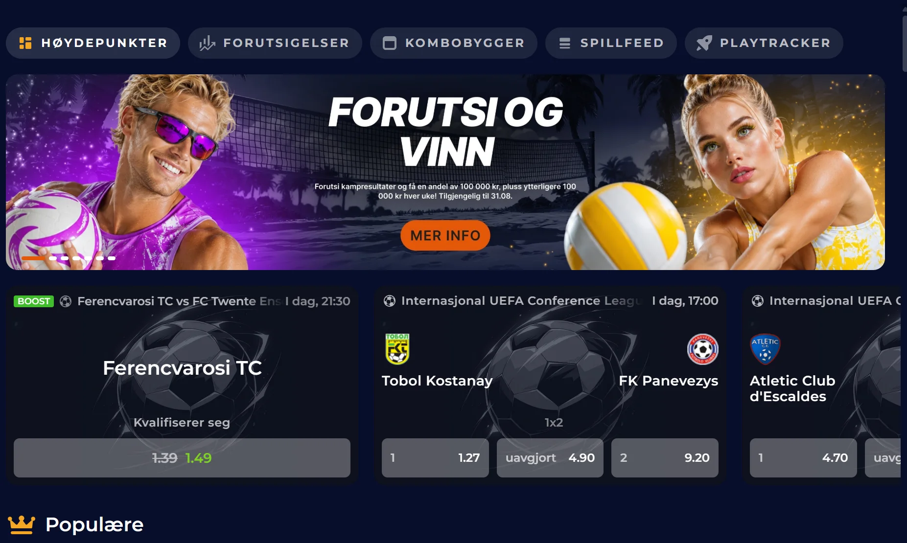 Oversikt over NineCasino sportsbok og spillmarkeder