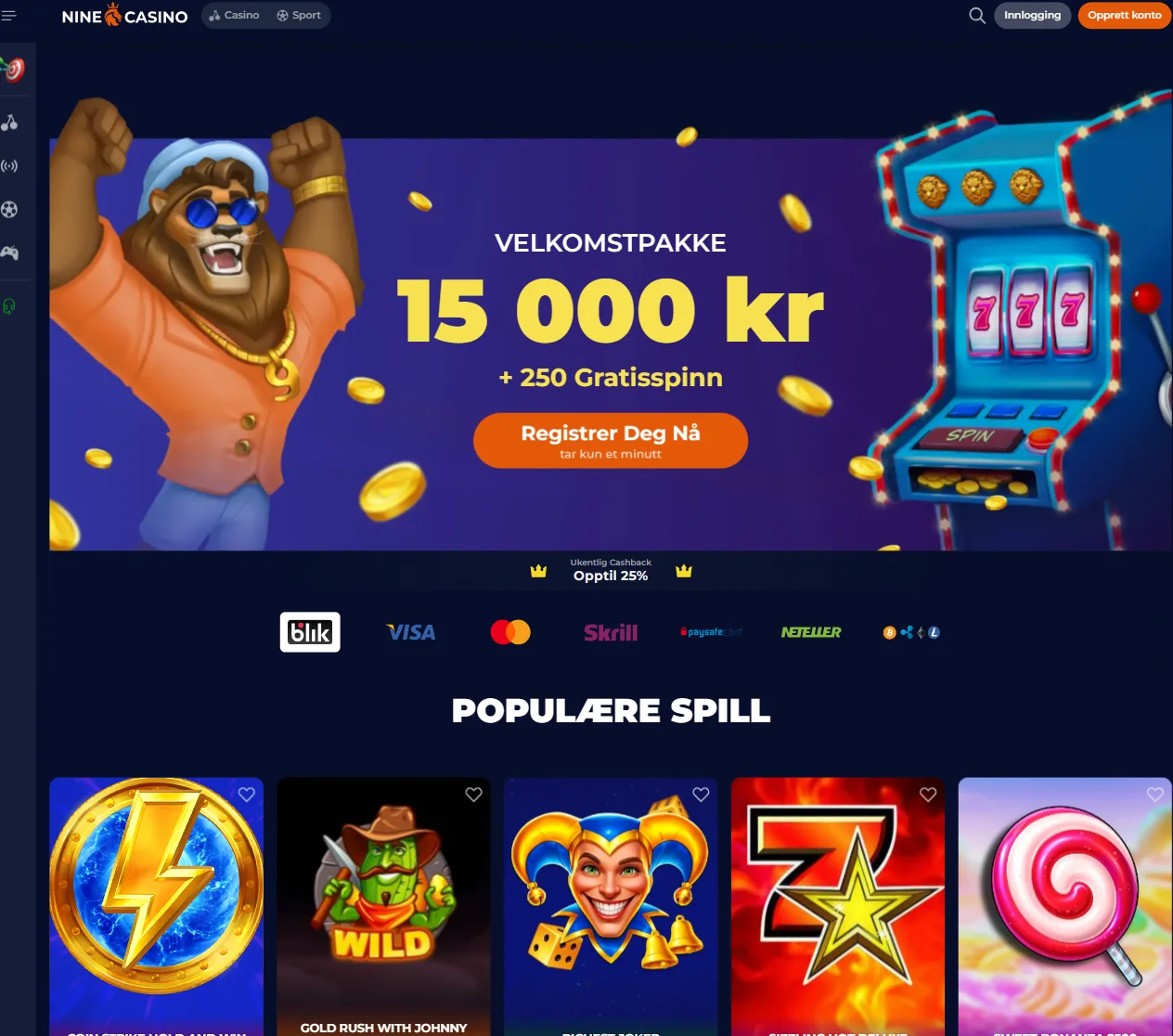 NineCasino spill og sport