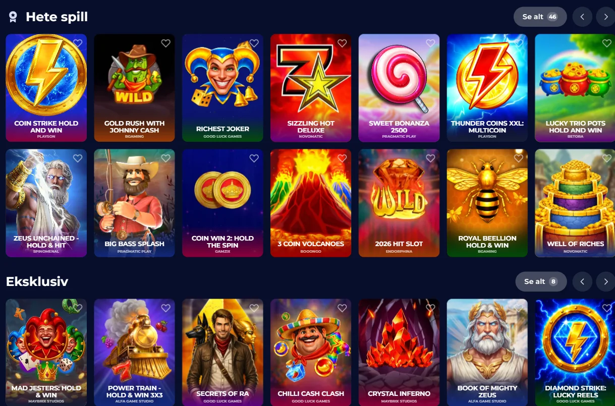 Spillutvalg hos NineCasino