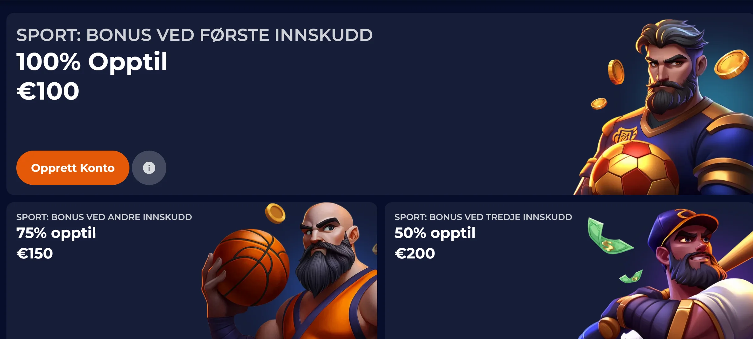 Sportsvelkomstbonus hos NineCasino over tre innskudd