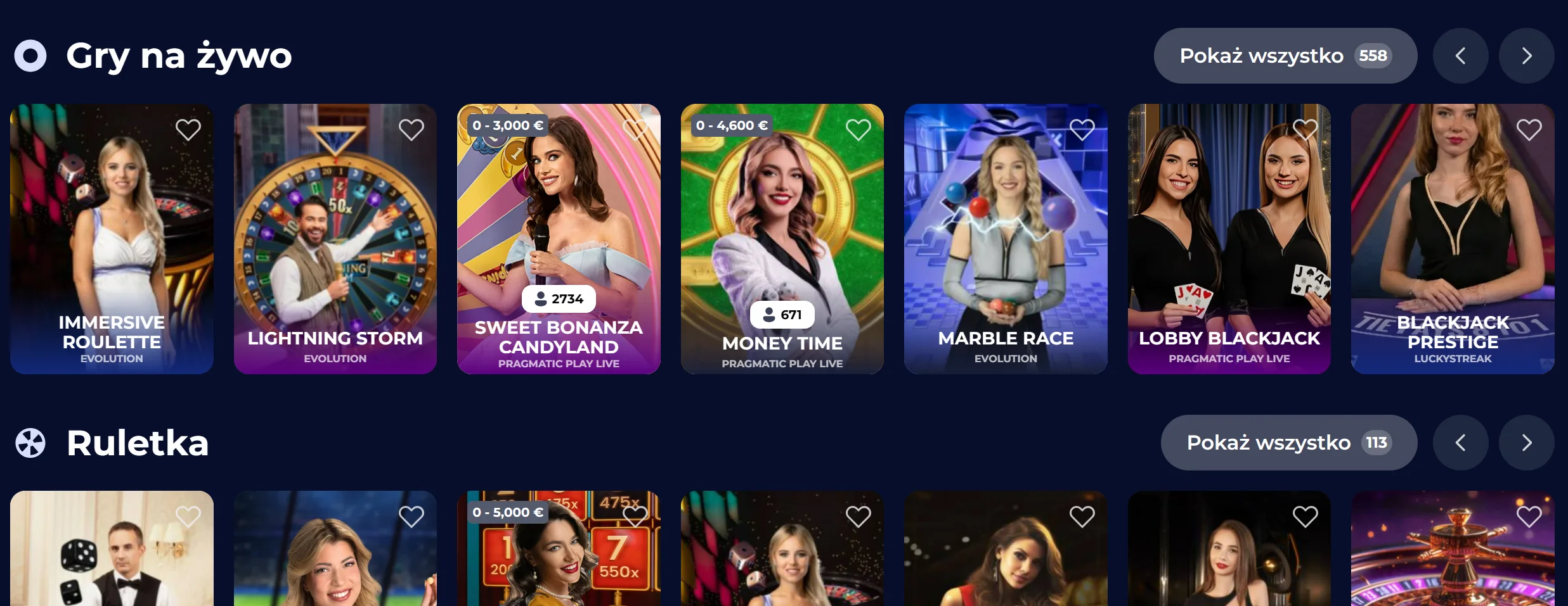 Kategorie gier dostępne w lobby NineCasino