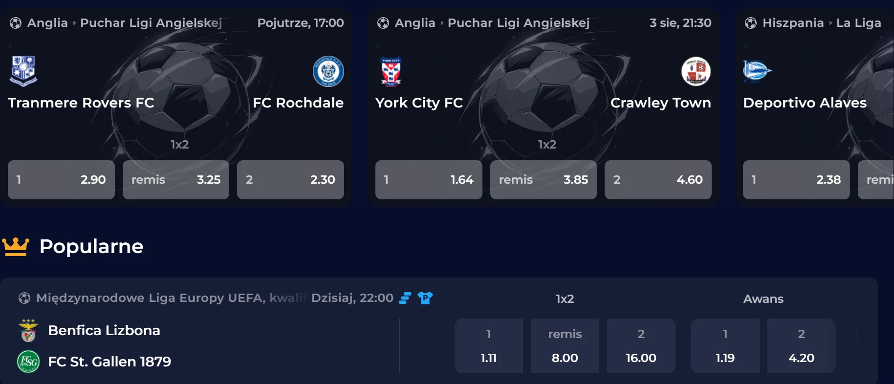 Menu sportów dostępnych w NineCasino