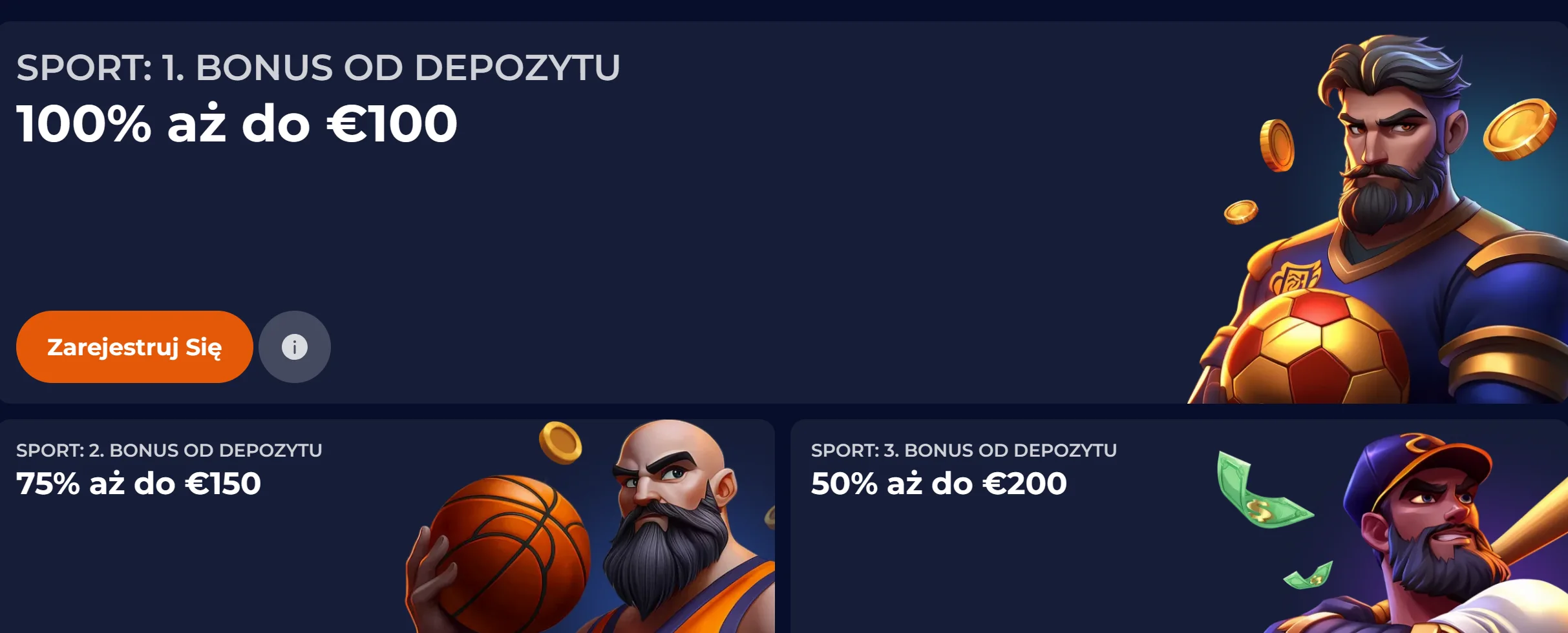 Sportowy bonus powitalny NineCasino na trzy wpłaty