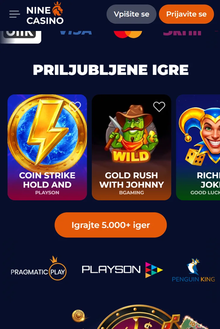Mobilna uporaba NineCasino