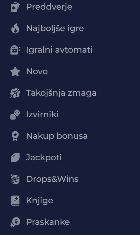 Vmesnik NineCasino z igralnimi karticami in pasico