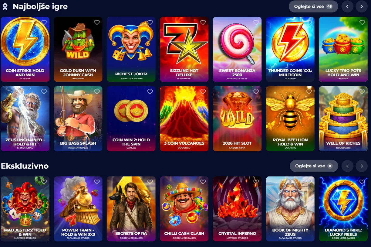 Igre in ponudniki NineCasino